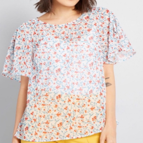 ModCloth Sheer Floral Tie Sleeve Blouse - Picture 2 of 11